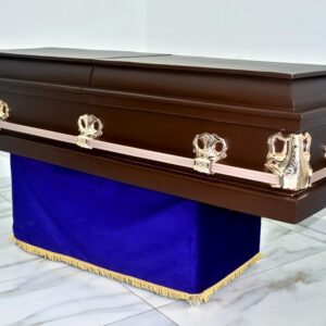 Dark matt finished graduation casket with rose gold stationary handles
