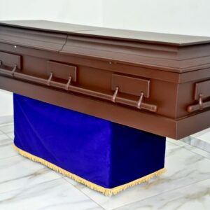 Dark matt graduation casket with wooden swing handles