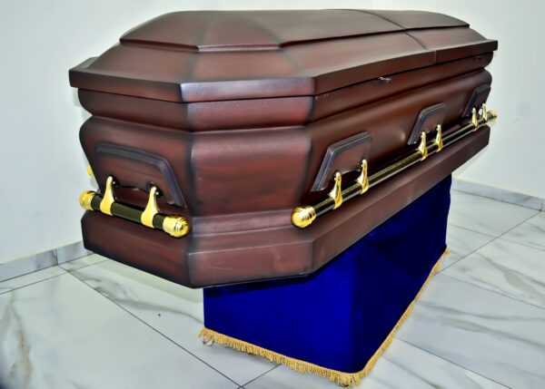 Dark matt finished 8 edges casket (double sides) with gold swing handles