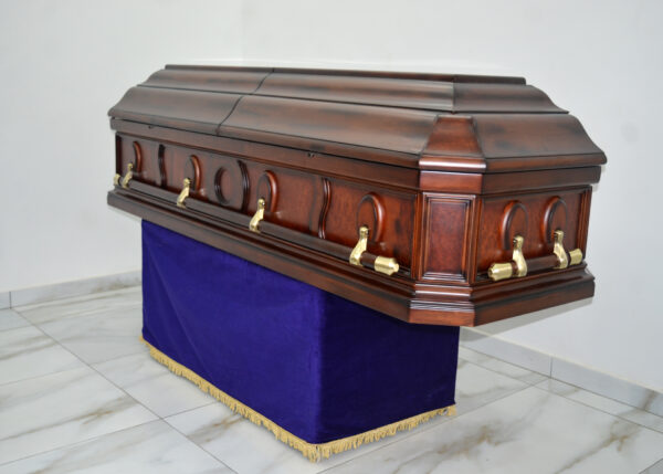 8 edges dark matt finished imported casket with swing stationary handles
