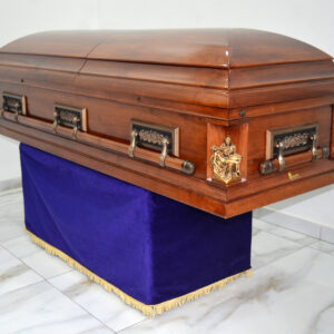 Glossy finished matt finished oak casket with swing handles (last supper)