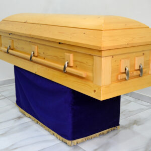 Pine wood casket with swing handles