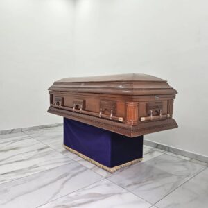 Glossy light matt finished dome casket with wooden swing accessories