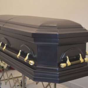 Dark matt finished 8 edges casket (double sides) with gold swing handles