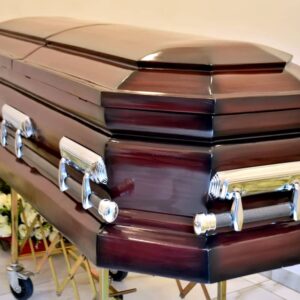 Glossy finished 8 edges casket with silver swing handles
