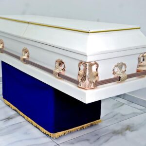 White sprayed supreme casket with rose gold stationary handles
