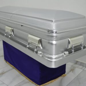 Silver grey sprayed boska casket with gold swing accessories