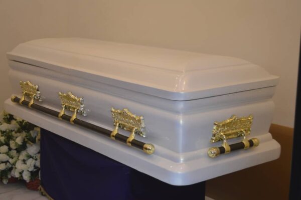 Gold pearl sprayed modified boska-i casket with gold last supper swing accessories